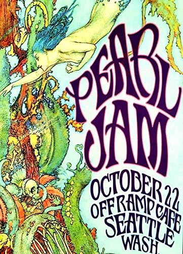 Pearl Jam Fan постер оригинална почит Историски 1 -то шоу Оф Рампи Кафе Сиетл '90 Потпишан Боб Масе Коа