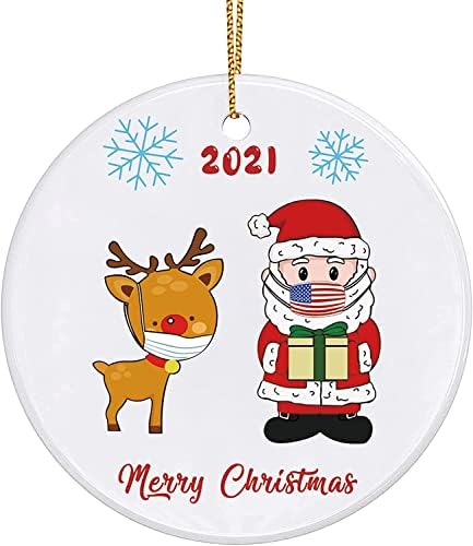 2021 Божиќен украс двострана печатена карантин украс керамички подарок Божиќно дрво украси виси додатоци 2021 комеморативен смешен украс--Божиќ