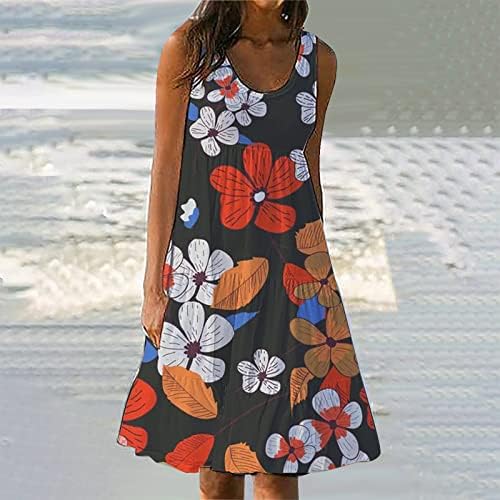 Fragarn летни фустани за жени 2023 трендовски, женски летен цветен печатен фустан од плажа, фустан без ракави на вратот