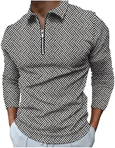 Dsodan Zipper Polo кошули за мажи, маички со долги ракави со пад на мускулите, патент на вратот, деловно работење на врвови за голф за
