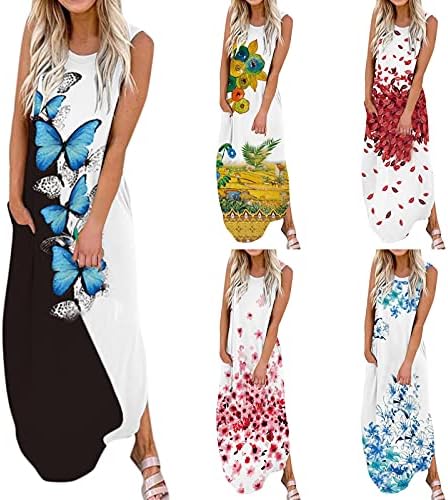 Божици жени фустани лето цветно печатење на плажа долга макси фустан лабава удобна забава фустани