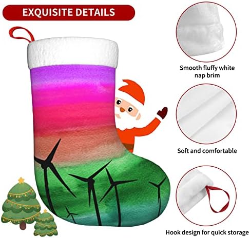 Аугенски Божиќни чорапи акварел ветерни турбини гроздобер стил двострана камин што виси чорапи