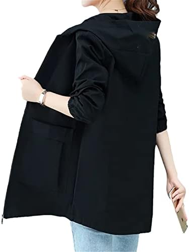 Hsqibaoer плус големина на ровот со средна должина цврста боја со капи, основни жени ветерници есен корејски шик лабава надворешна облека