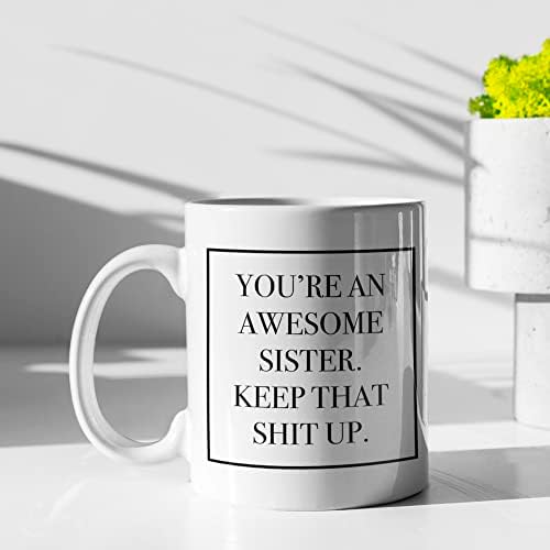Смешен подарок за сестра - благодарност за кафе за кафе за неа, оригинална идеја за подароци за роденден, пензија, дипломирање за сестра од сестра