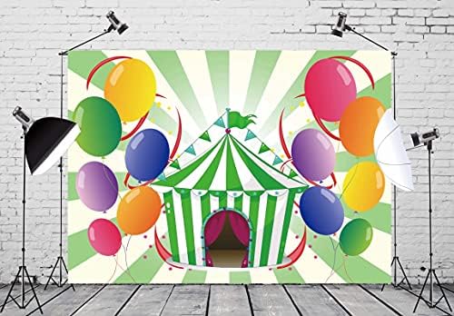 Корфото ткаенина 9x6ft Циркус Фотографија за позадина зелена шарена шарена балон лента за славење карневалска позадина за бебешки