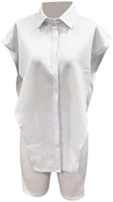 Фазоаку 2 парчиња облека за жени секси копче без ракави надолу лабава страна отворени кошули врвни и поставени шорцеви