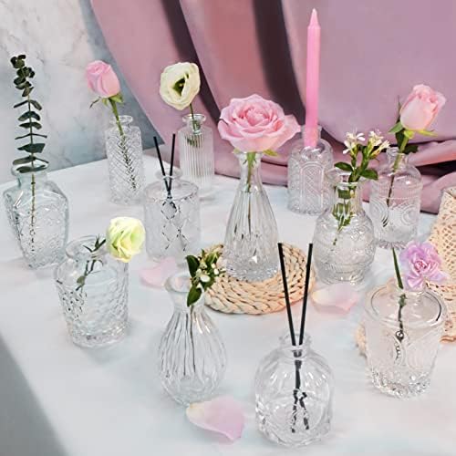 Artcome 12 парчиња мала стаклена пупка вазна за украси за домашни свадбени маса, гроздобер мини пупки за вазни за настани