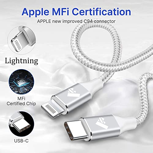 Aiminu 2 Пакет 1FT USB C до iPhone Кабел + 2pack 3ft USB C До Молња Кабел Компатибилен со iPhone 13 12 11 Pro MAX XS XR X 8 7 6S 6