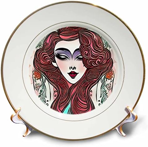3drose Art Nouveau Woman. Црвена коса фантазија божица на градина и пролетен подарок - плочи