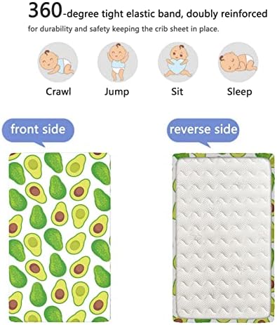 Авокадо зелена тематска опремена мини чаршафи, преносни мини за креветчиња за креветчиња, мека дете за душеци, вграден лист за момчиња, 24