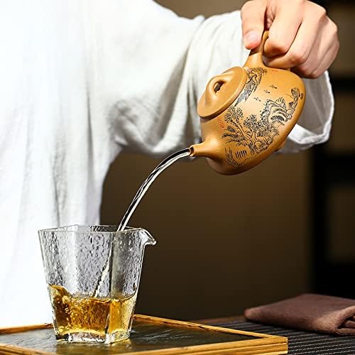 Wionc zisha чајник рачно изработен тенџере кунг-фу чај пурпурен глина за пијалоци за пуер зелена црна врежана пејзаж камен лажичка