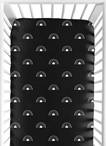 Слатка Jојо дизајнира црно -бело бохо виножито момче или девојче опремено креветче за креветчиња или расадници за кревет за деца - бело и црно