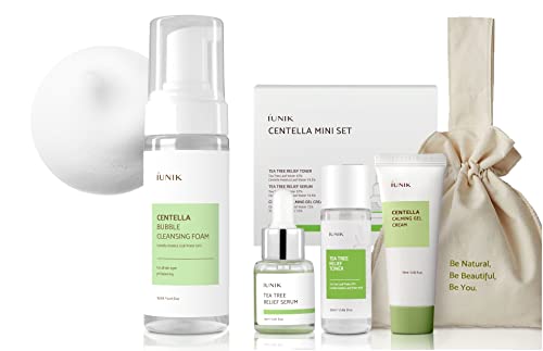 Iunik Centella Mini Set, сет за нега на кожата, ултра смирување и хидрантно за чувствителна кожа: тонер за олеснување на чајното дрво,