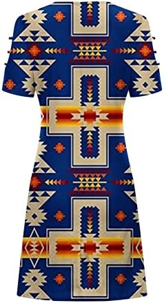 Maseенски мода 2023 година, дами обичен гроздобер печатење околу вратот од рамената краток ракав лабав фустан