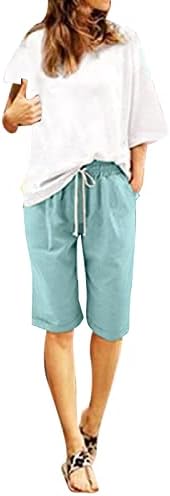 MNBCCXC жени летни памучни панталони плус големина со високи половини шорцеви кои лежат џеб за тренингот на плажа, пет точки панталони краток
