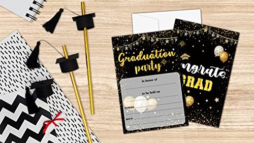 Покани За Забава за дипломирање Со Пликови-Картички За Објава За Дипломирање За Средно Училиште/Колеџ-Украси За Забави За Дипломирање 2022 - Злато &засилувач; Материј
