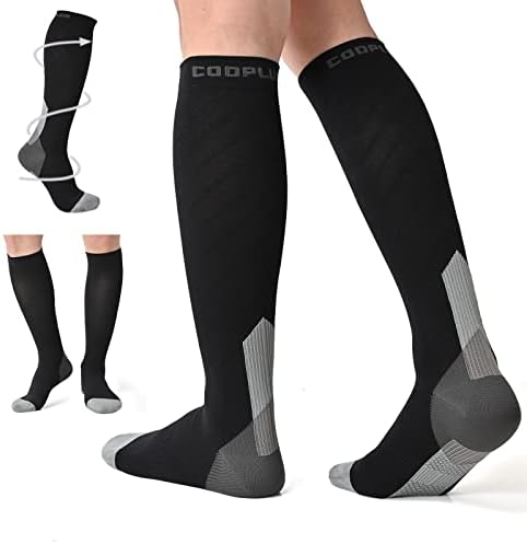 CoOplus Coompression Cops за жени мажи 20-30 mmHg Циркулација Поддршка на коленото високи чорапи за медицинска сестра што работи атлетски
