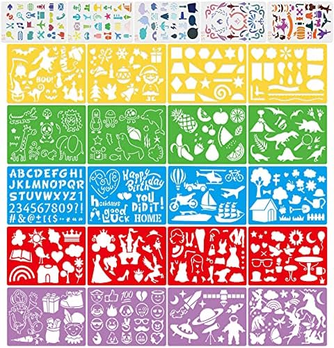 Комплет За Цртање матрици За Деца, 25 Парчиња Пластични Матрици за Цртање со 400+ Форми, Одличен Роденденски Подарок За Момче Девојка