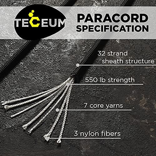 Teceum Paracord 550 lb - Идеално за занаетчиство, DIY проекти, кампување, воени и активни на отворено - 40+ бои - Тактички падобрански