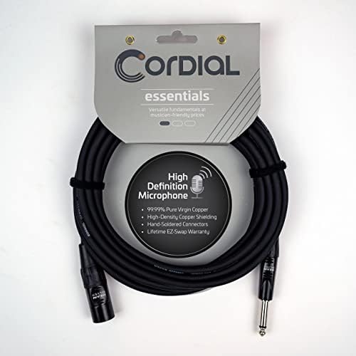 Кабел за микрофон на Cordial Essentials - XLR машки 3 -пол до 1/4 приклучок моно, 25ft, микро кабел, додатоци за гитара