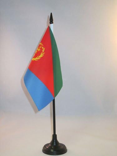 ЗНАМЕ На Аз Еритреја Знаме на Маса 4 х 6 - Еритрејско Биро знаме 15 х 10 см-Црн Пластичен Стап И Основа