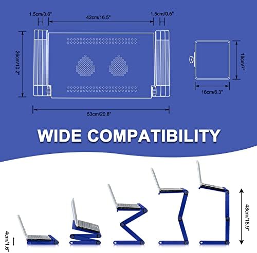 Лаптоп биро Mfchy за кревет пријатна алуминиумска скут за работна станица со 2 вентилаторски подлога за глувче за преклопување на книгата