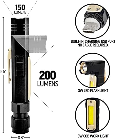 Сјајни светилки што можат да се полнат на Glowcraftco | Тактички фенерчиња за пенкало | LED фенерче 90 степени мини фенерче | 200 лумени светлина
