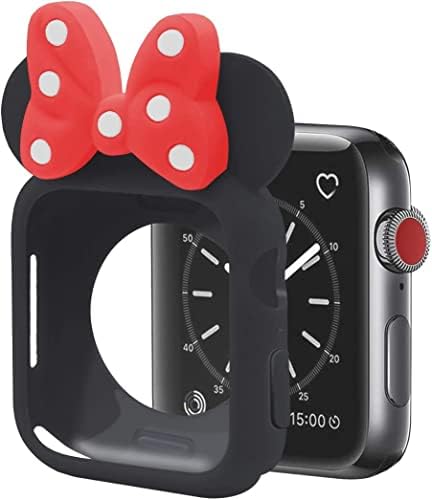 Меки силиконски уши на глувчето заштитен случај Дизни карактер компатибилен со I Watch Series 4 40mm 44mm за деца （црна+црвена, 44мм