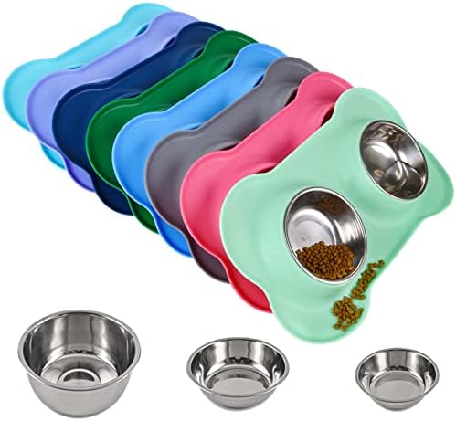 Чадови за кучиња Juqiboom 2 сад од не'рѓосувачки челик за миленичиња вода и фидер за храна со не -истурање отпорен на силиконски душек за