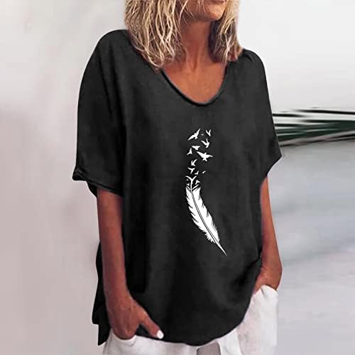 Краток ракав пад на огромна кошула за жени Encanto Работа тенка кул V вратот печати удобни плетени врвови