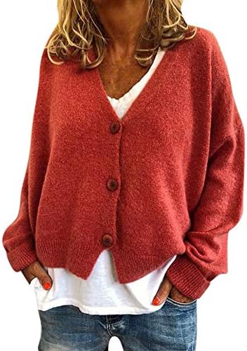 Џемпери на кардиган за жени светло плетено отворено предниот џемпер копче со долг ракав, лабава кратки палта за надворешна облека