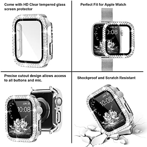 Кореда Метал опсег и случај компатибилен со Apple Watch Series 6/SE/5/4 40мм за жени девојки, тенок и тенок не'рѓосувачки челик за замена