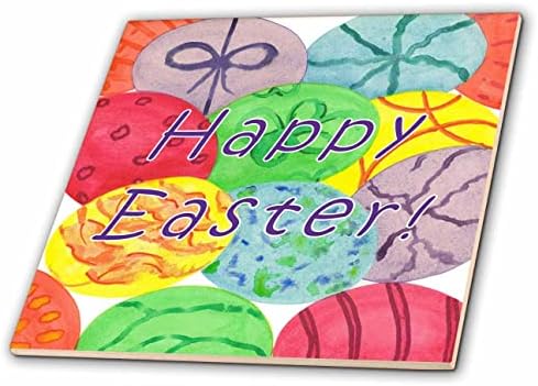 3дроза акварел сликарство шарени велигденски јајца Среќен Велигден виолетови букви-Плочки