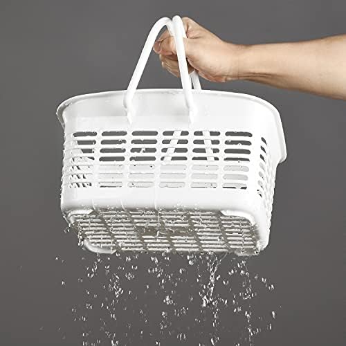 Алинк пластична корпа за туширање со рачка, преносна корпа за складирање на организатор за студентски дом, бања, кујна - бела