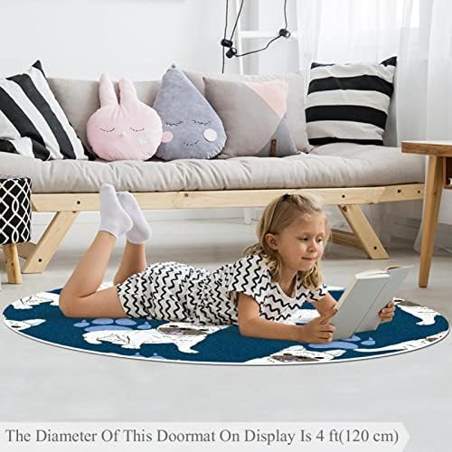 Llnsupply 5 ft круг килим за игра со низок куп, булдог илустрација сино бебе да ползи подни душеци игра игра ќебето новороденче деца тепих