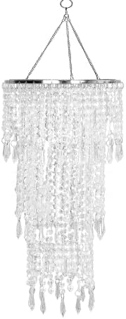 Акрилна лустер сенка, таванска светлосен сенка со брадавици со приврзоци со кристални мониста и златна рамка за декорација на свадба,
