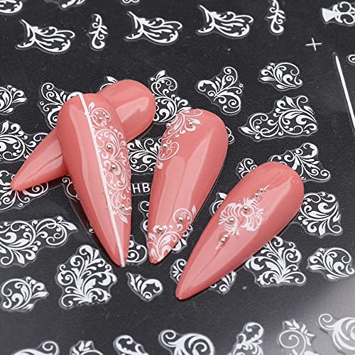 Цветна лисја чипка 3Д налепници за декорации за нокти Бели мандала цвеќиња Дизајн на свадбени нокти Маникир DIY нокти