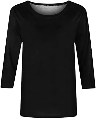Врвови за жени летна мода 2023 година Основни маички 3/4 ракави облечени обични тунични врвови лабави вклопени екипаж блуза маица