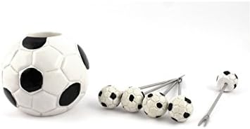 Qtqgoitem Пластични Фудбал Форма Овошје Вилушки Држач Алатка 5 Парчиња Бела Црна