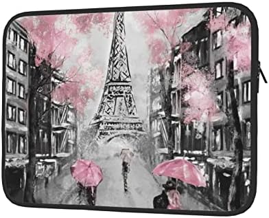 Париска улична кула розова цветна мала лаптоп торба, трајна водоотпорна ткаенина, лаптоп торба од 13/15 инчи, за бизнис, училишна употреба.