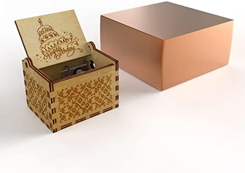 Мини среќен роденден музички кутија спакувана во кутија за подароци од роза злато - уникатен подарок за роденден - среќен роденденски музички