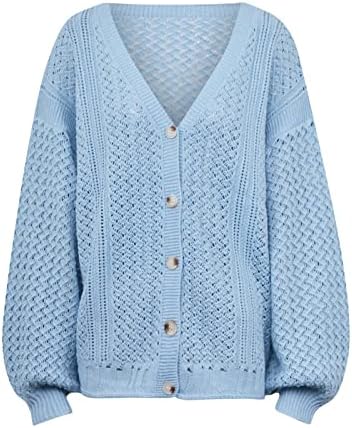 Xipcokm cardigan џемпер за жени вкоренети со капчиња плетени долги ракави отворени предни џемпери за надворешна облека цврста боја
