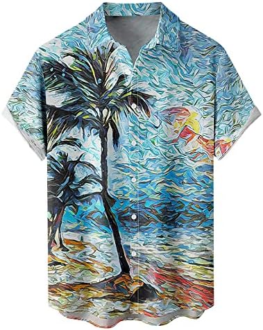 Модни кошули на Вабтум за мажи, маж со кратки ракави, обична кошула од алоха кошули врвови на хавајски обичен печатен кошула на плажа
