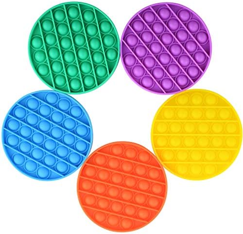 MirenLife 5 пакувања Pop Sensory Fidget играчки, Push Bubble Fidget сензорни играчки, силиконски притисок олеснети играчки, силиконски стискави сензорни играчки, круг