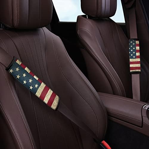 Dreaweet Гроздобер Американски Знаме Автомобил Појас Влошки Покритие Сет 4 Пакети Мека Удобност Седиште Ремен Потпирачот За Глава