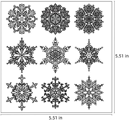 Зимски Божиќ 9 парчиња снегулка јасни марки за правење картички за декорација DIY -книги, 9 парчиња снег цвет силиконски транспарентен