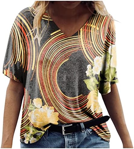 Плус големина на врвови за жени лето кратки ракави секси v врат маици тунични лежерни лабави меки кошули со маички фустани блузи