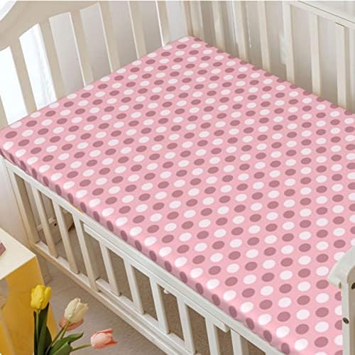 Розови полкови точки со тематски вграден креветче за креветчиња, стандарден душек за креветчиња, вграден лист ултра мек материјал-бебешки