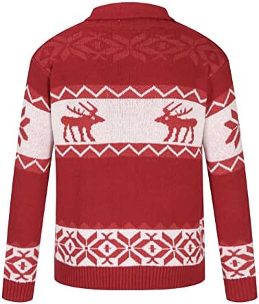 Мажи џемпери јакни грда Божиќно џемпер за затворање на копчето плетено кардиган, јака со долги ракави со плете