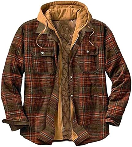 Zdfer Padded јакни кошули за мажи, есенски зимски качулка проверен патент палто дебело карирано лабава обична топла облека 3/4 ракав исечена